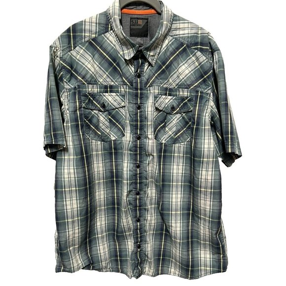 Lot Of 2 Mens 511 Tactical Shirt Large Plaid Short Sleeve Vented Green Blue - Picture 5 of 11